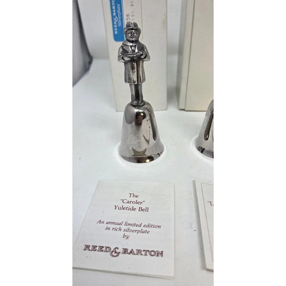 Reed & Barton Yuletide Bell Lot 8 Silverplate Christmas Figural Bells w/ Boxes
